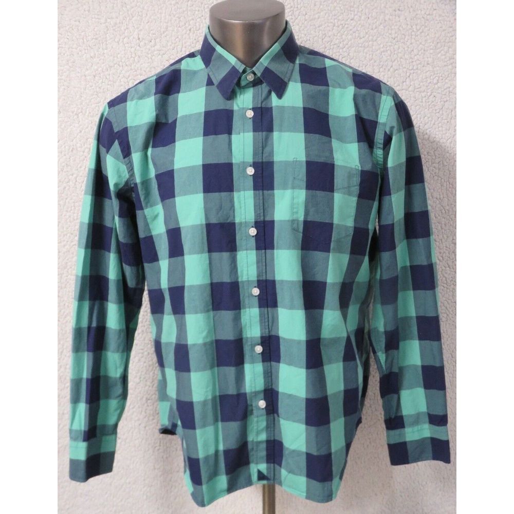 Mens‎ UntuckIT Long Sleeve Button Front Shirt Size XL Blue Green Checker Board